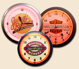 3 Large Neon Clocks with logos