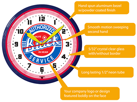 buick neon clock features